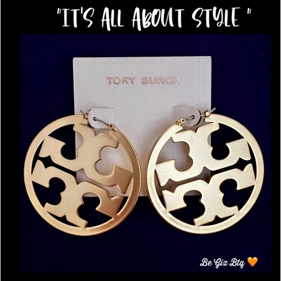 Tory Burch Authentic Miller Matte Gold Hoop Earrings - Picture 5 of 13